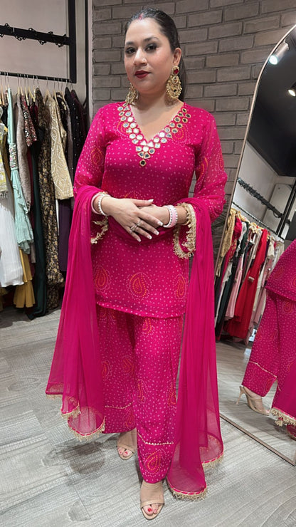 Mehfil Magenta Leheriya Mirror Farshi Suit