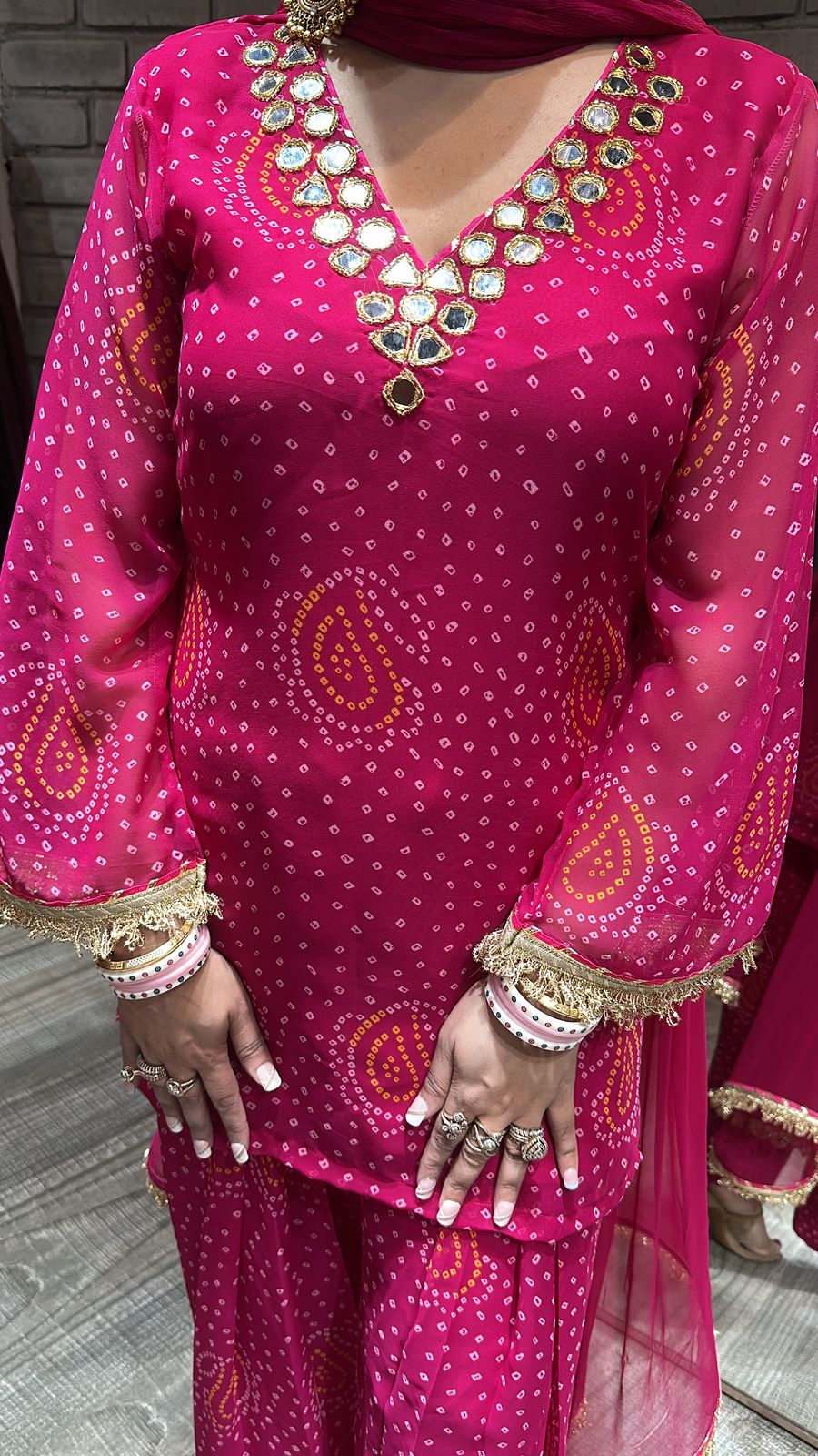 Mehfil Magenta Leheriya Mirror Farshi Suit