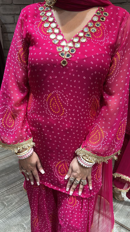 Mehfil Magenta Leheriya Mirror Farshi Suit