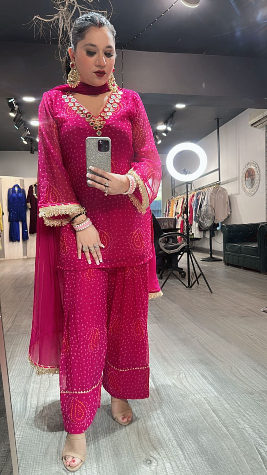 Mehfil Magenta Leheriya Mirror Farshi Suit