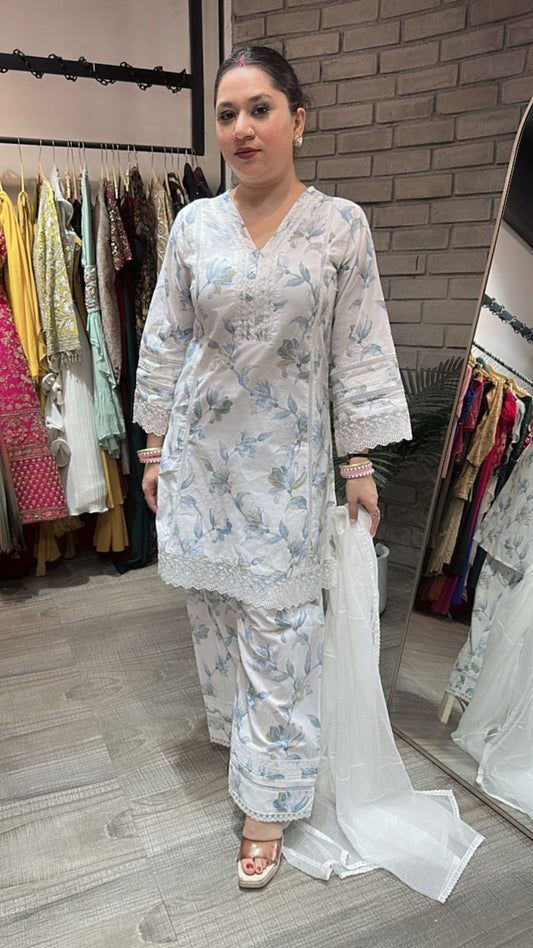 Darjeeling Blue white Farshi Suit