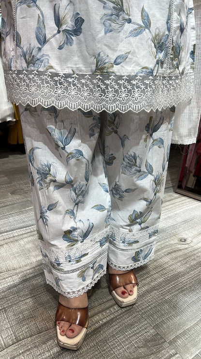 Darjeeling Blue white Farshi Suit