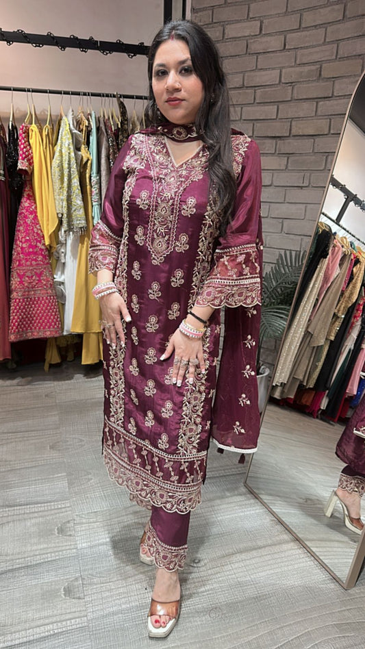Evoke wine Thread work suit
