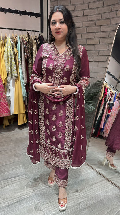 Evoke wine Thread work suit