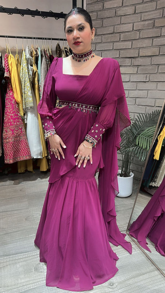 Kundan Drape wine Designer Saree