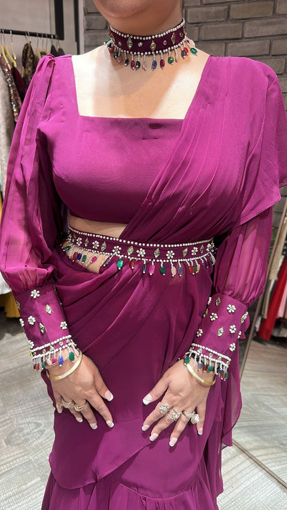 Kundan Drape wine Designer Saree