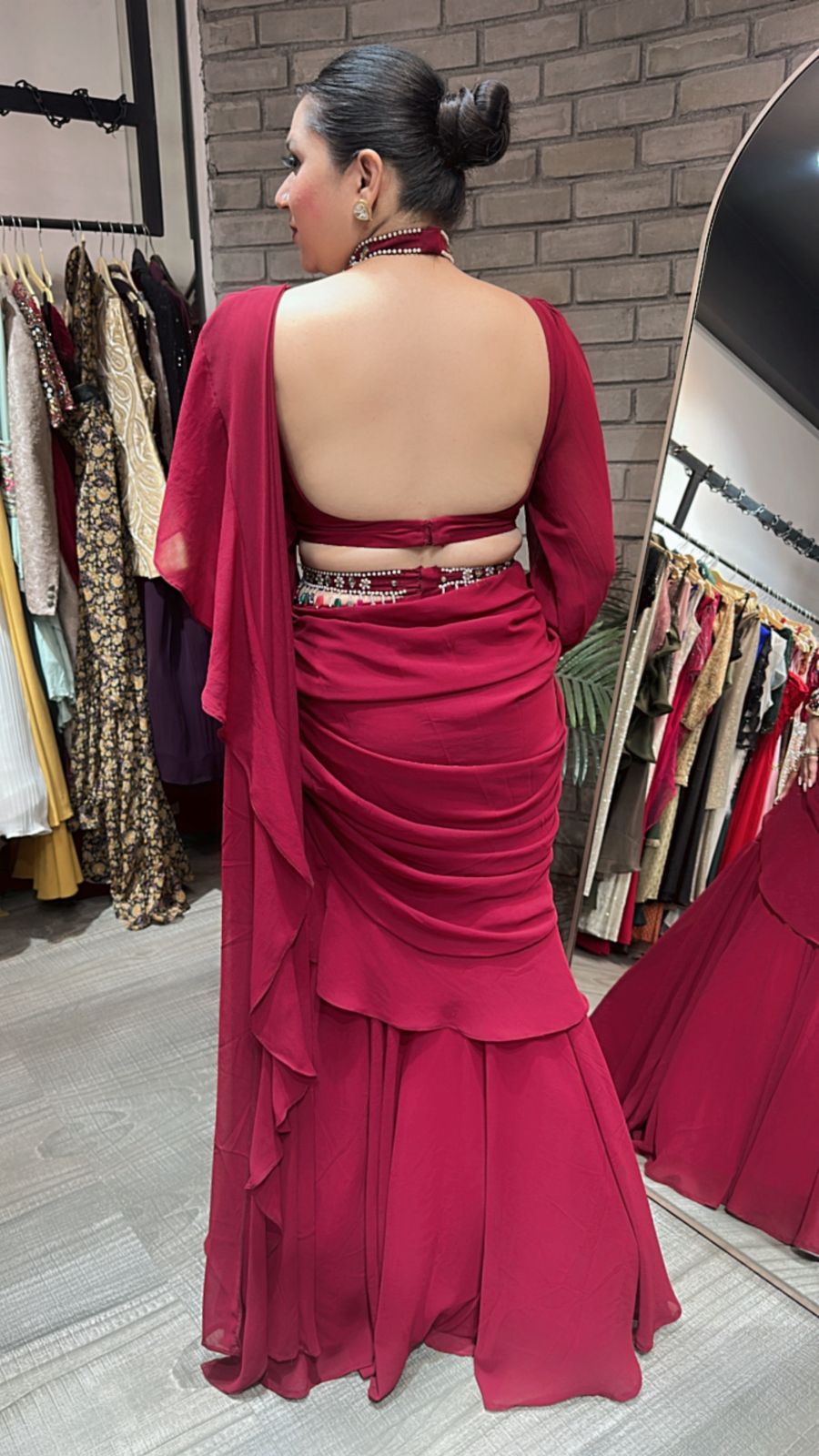 Kundan Drape Mahroon Red Designer