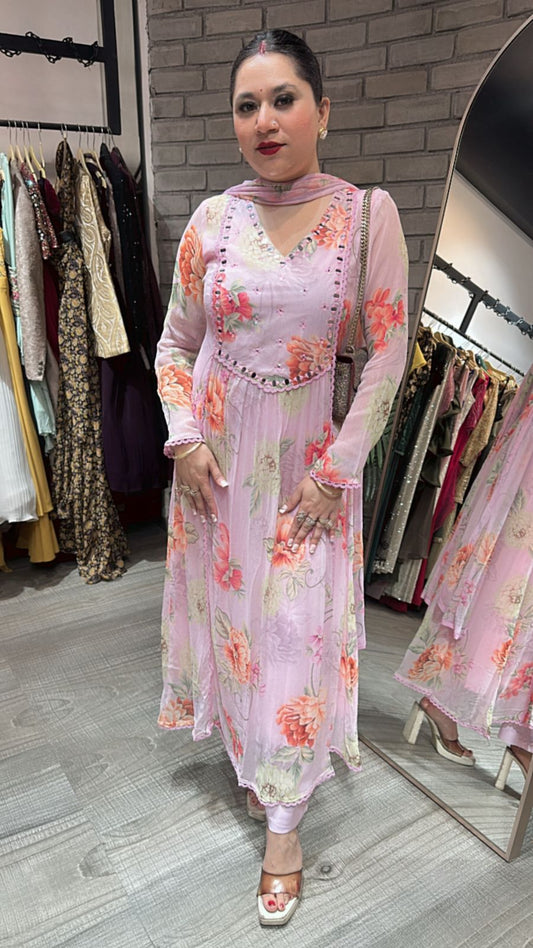 Canberry pink Aline Digital Suit