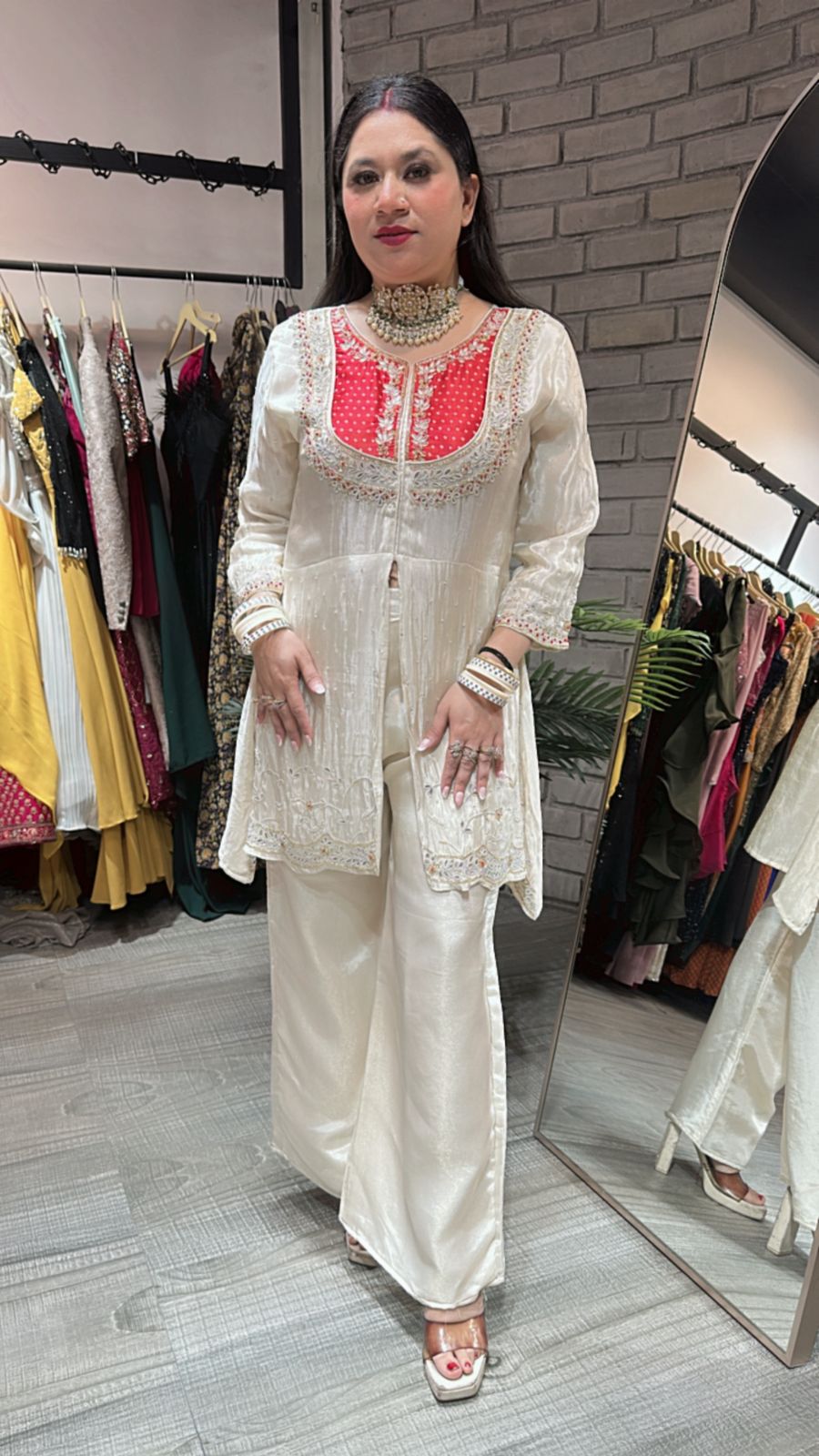 Qureshi ivory Red Handwork Cordset – Nancy Khatri