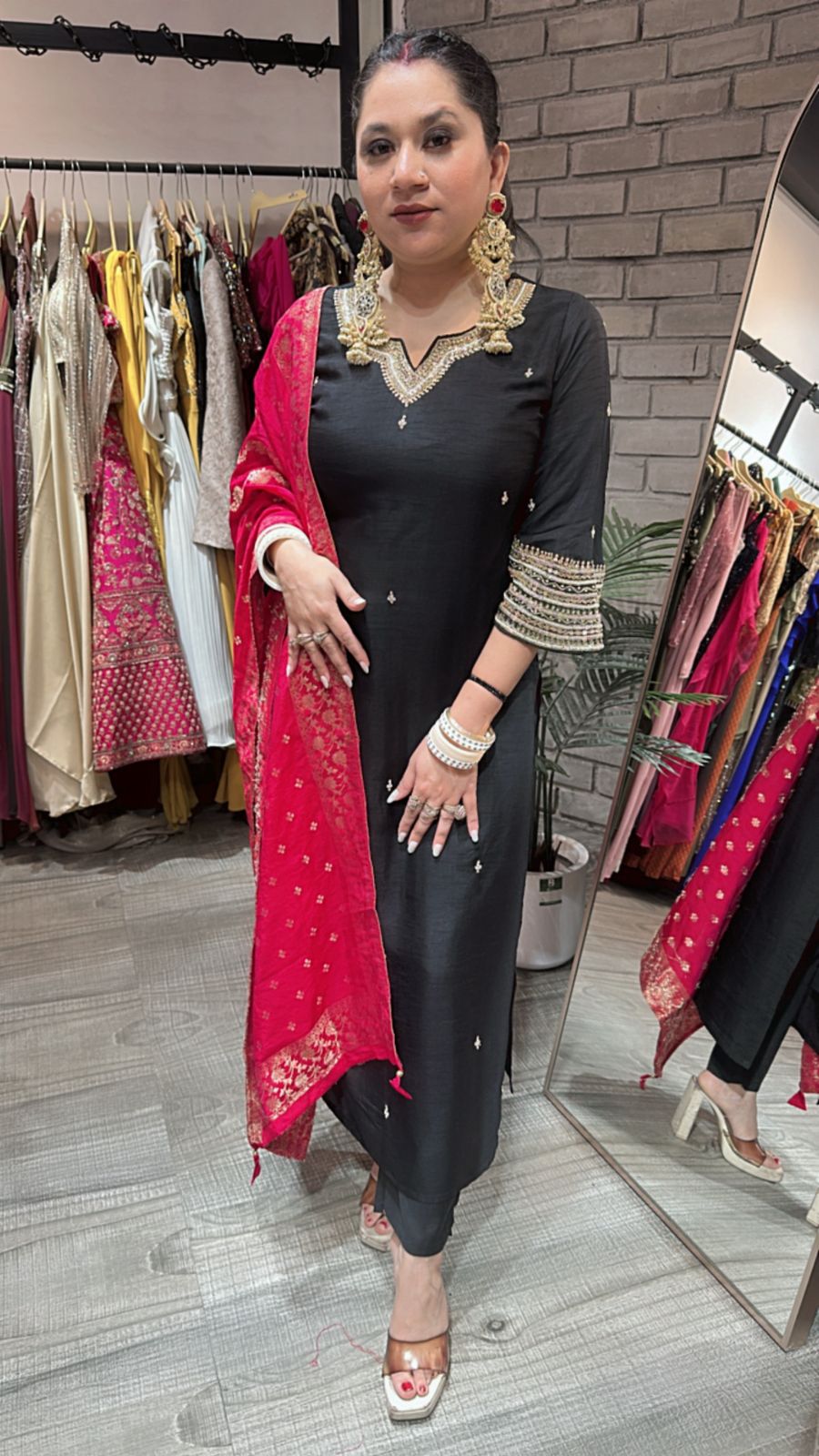 Oorja Black pink Dupatta Designer Suit