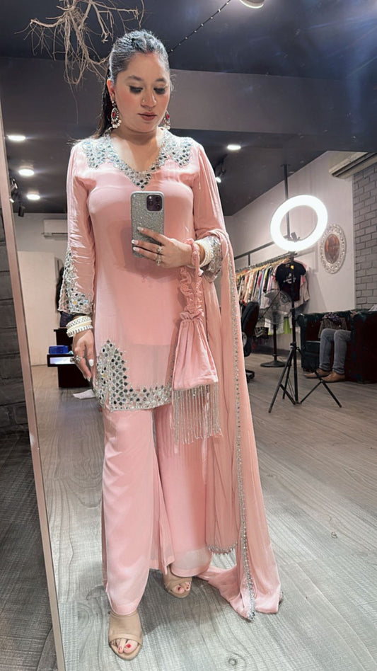 Mohinoor pink Mirror Designer suit