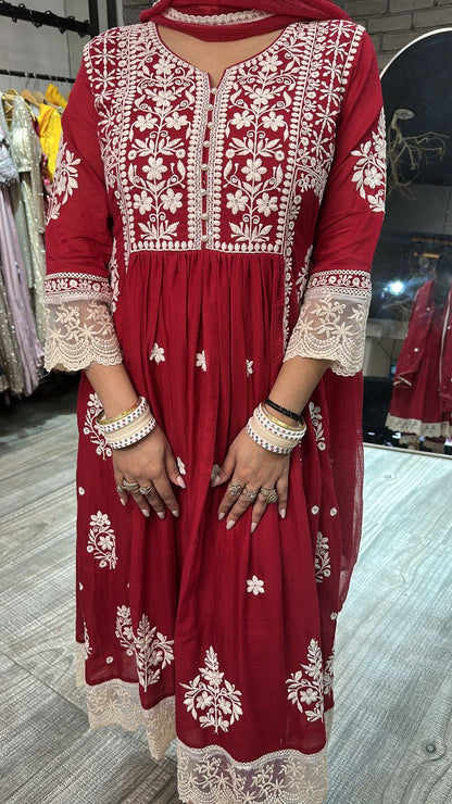 Whimsy Red Thread work Anarkali suit