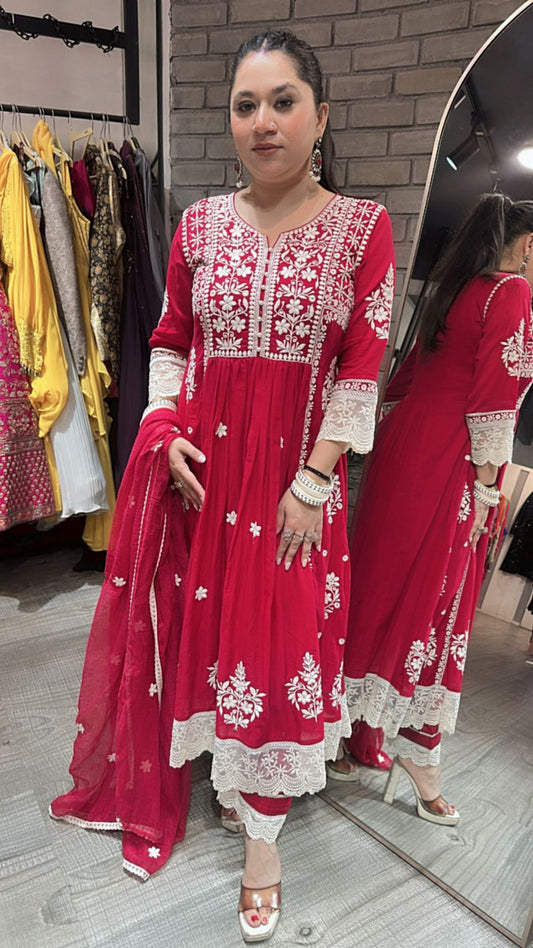 Whimsy Red Thread work Anarkali suit