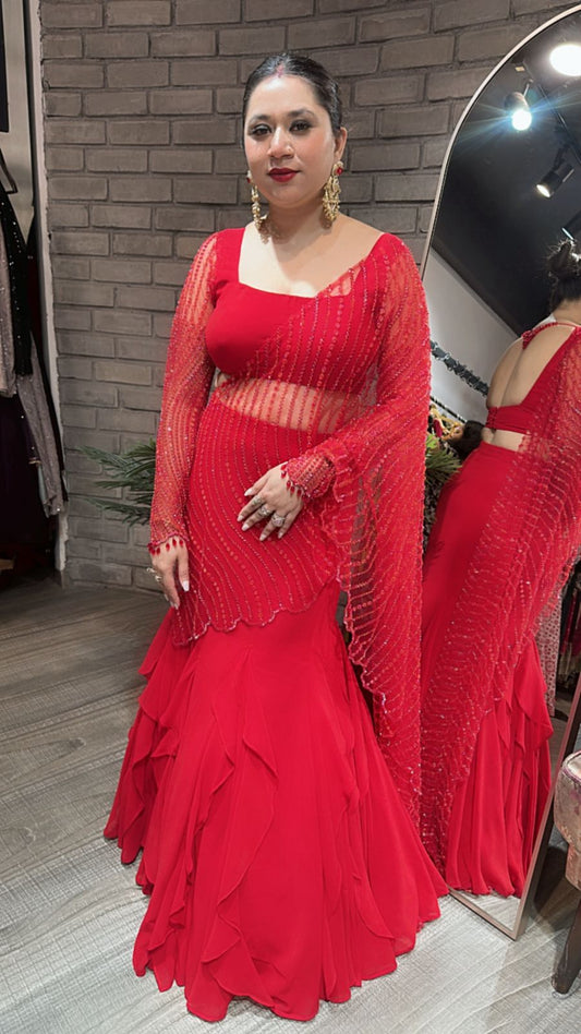 Karwa Red Designer Saree