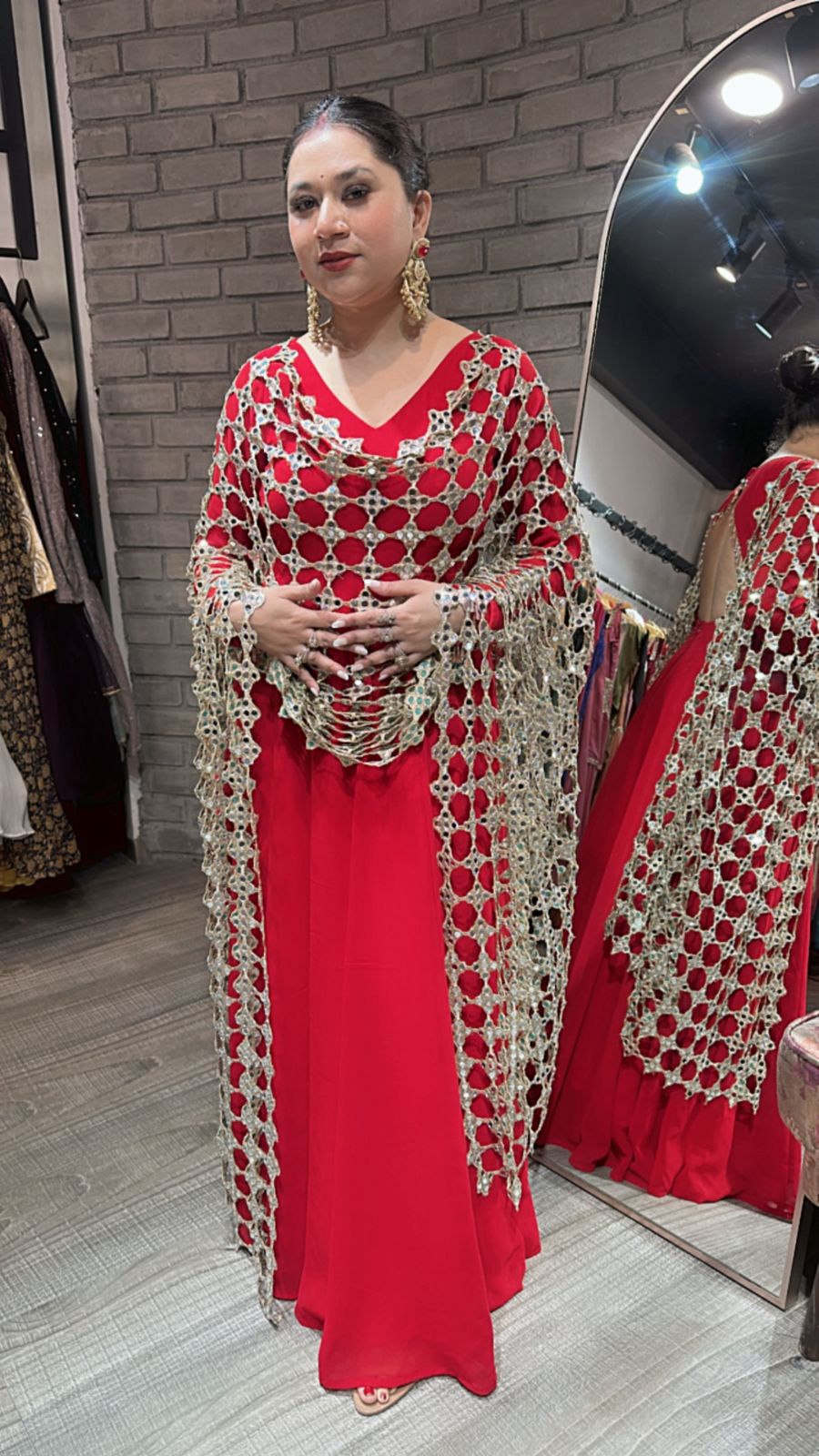 Salma Sitara Red Mirror Dupatta Anarkali