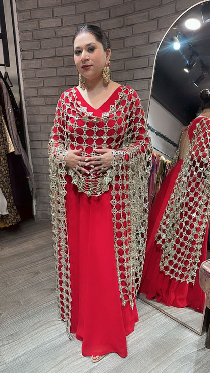 Salma Sitara Red Mirror Dupatta Anarkali