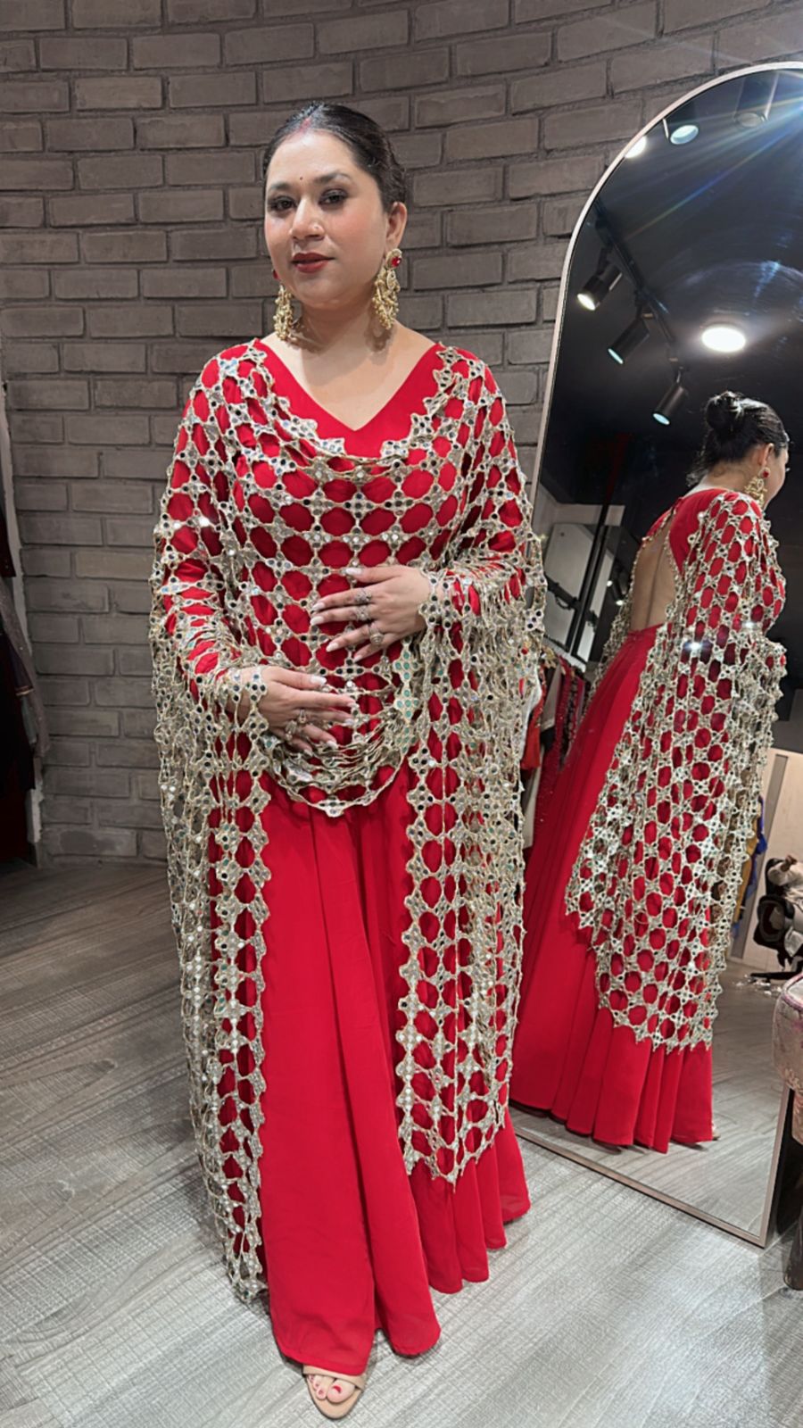 Salma Sitara Red Mirror Dupatta Anarkali