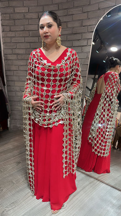 Salma Sitara Red Mirror Dupatta Anarkali