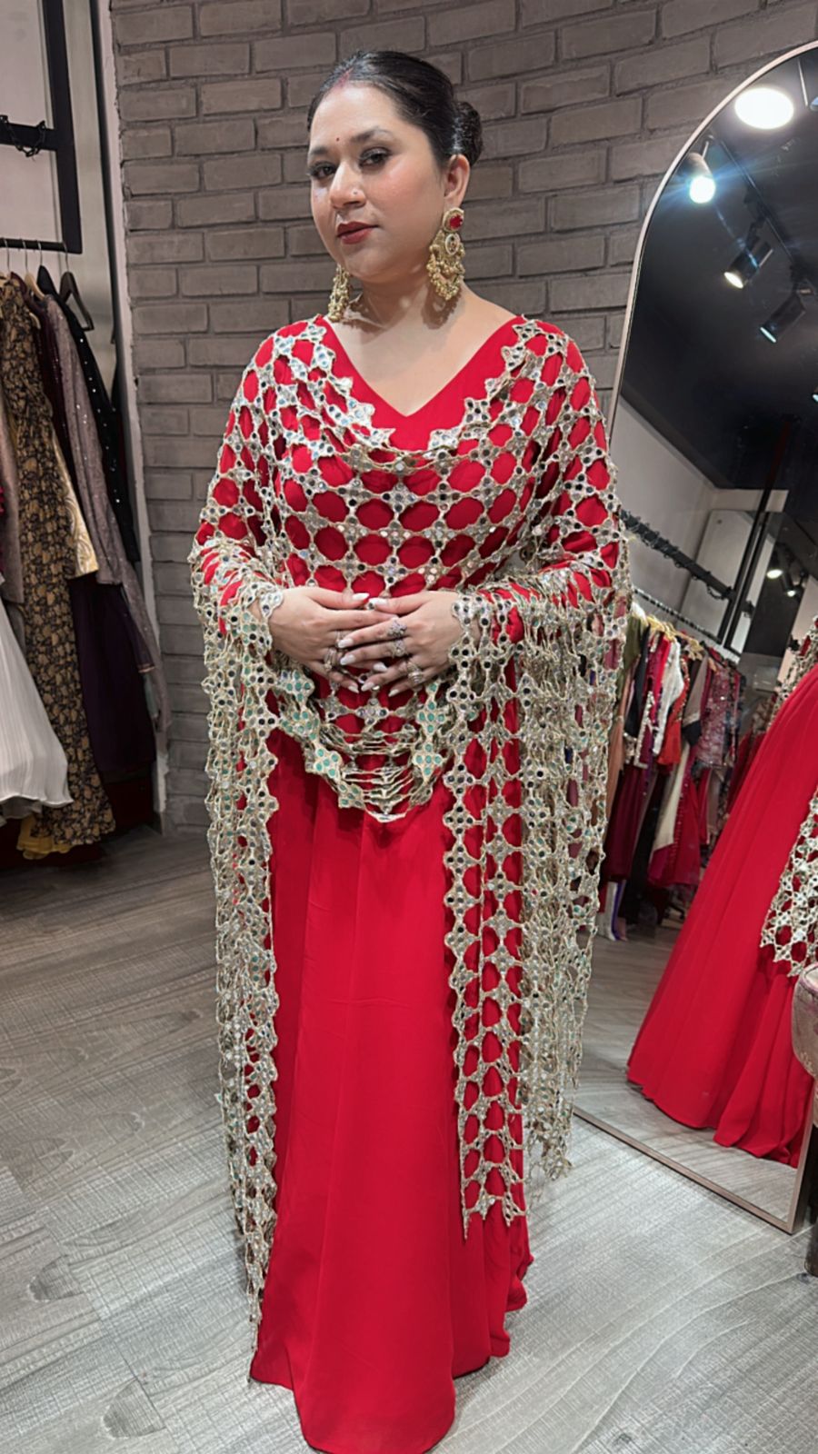 Salma Sitara Red Mirror Dupatta Anarkali