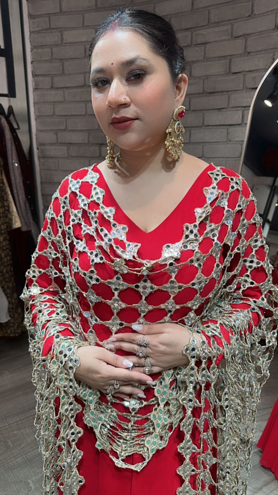 Salma Sitara Red Mirror Dupatta Anarkali