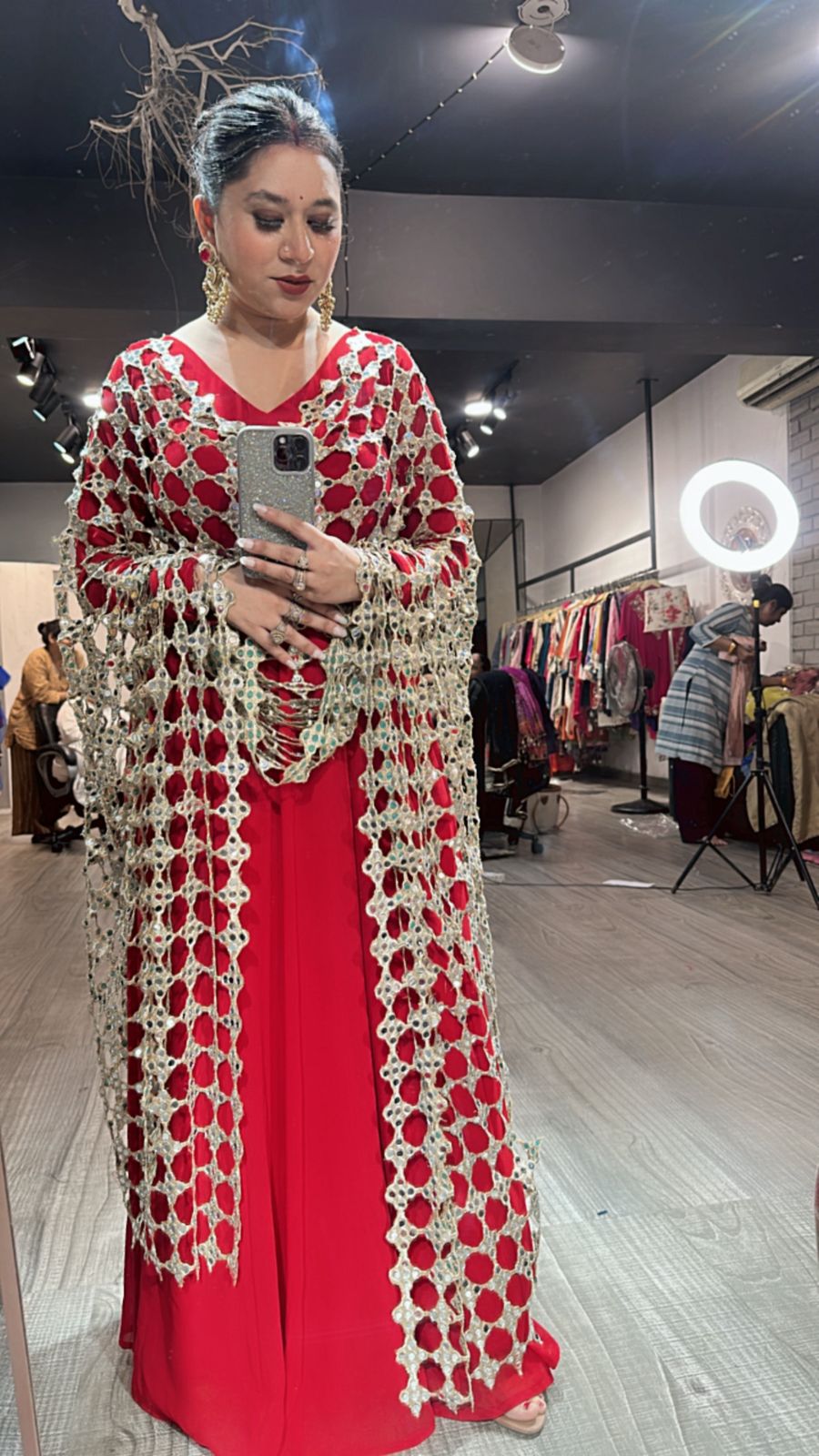 Salma Sitara Red Mirror Dupatta Anarkali