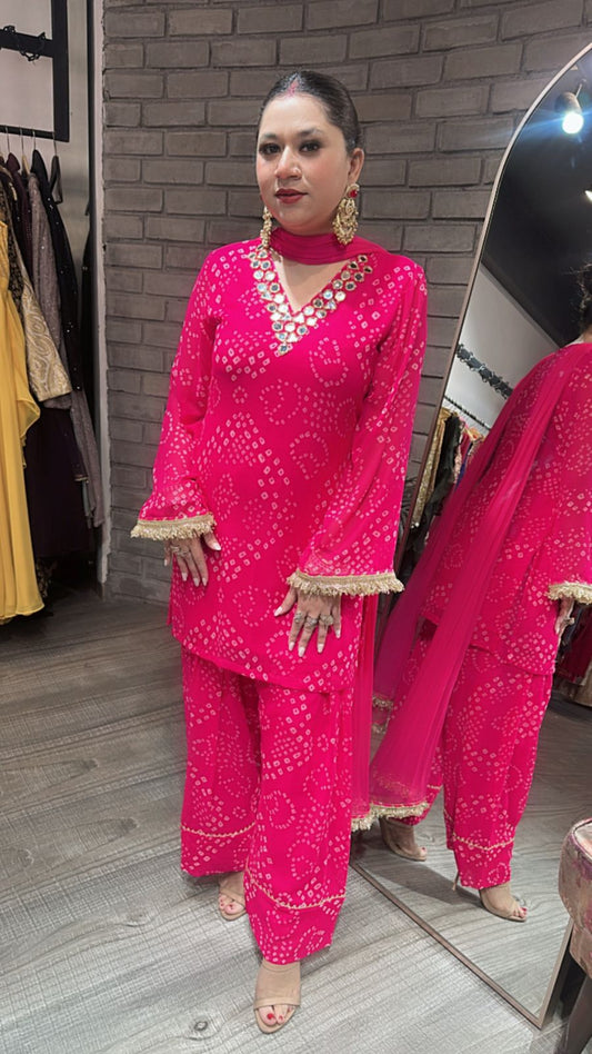 Mehfil Foshia Pink Leheriya Mirror Suit