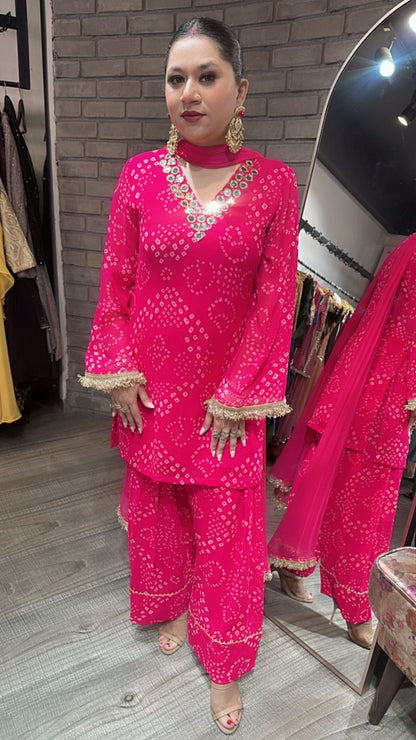 Mehfil Foshia Pink Leheriya Mirror Suit