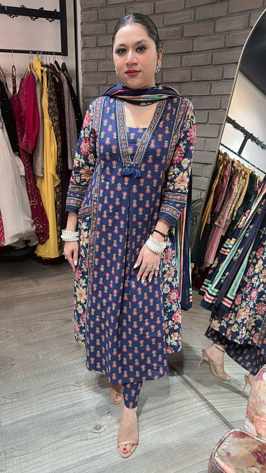 Sangria Electric Blue A- Line pocket Suit