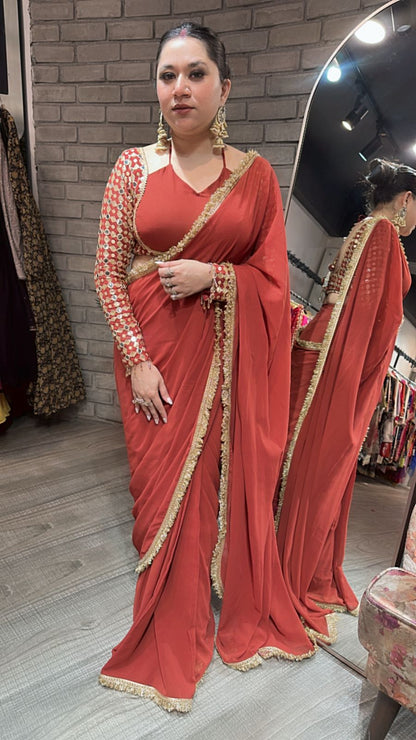 Doli Rust Designer Saree ( Delivery after Karwachauth )