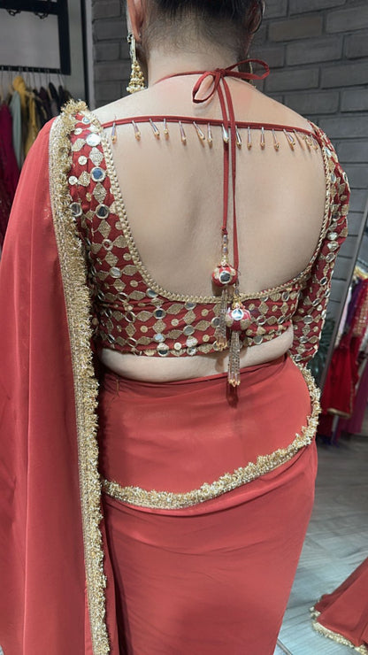 Doli Rust Designer Saree ( Delivery after Karwachauth )