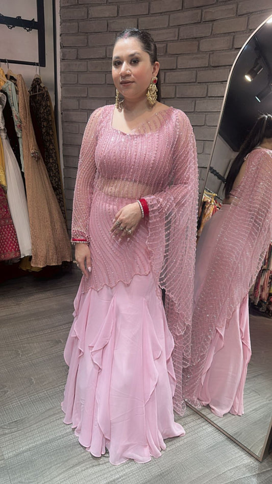 Karwa chauth Baby pink Designer Saree