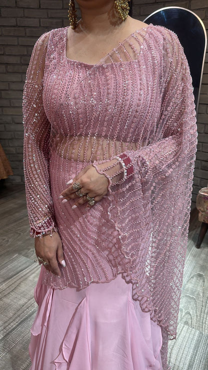 Karwa chauth Baby pink Designer Saree