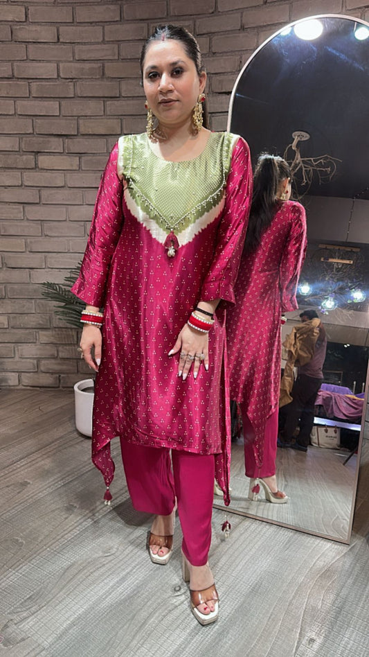 Vivah mahroon Green Tunic Set
