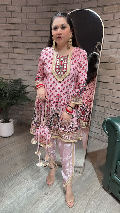 Navratri Baby pink Digital peplum Dhoti
