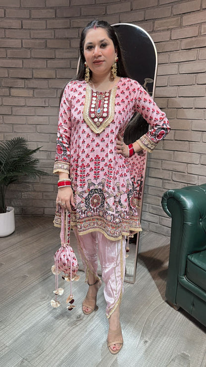 Navratri Baby pink Digital peplum Dhoti