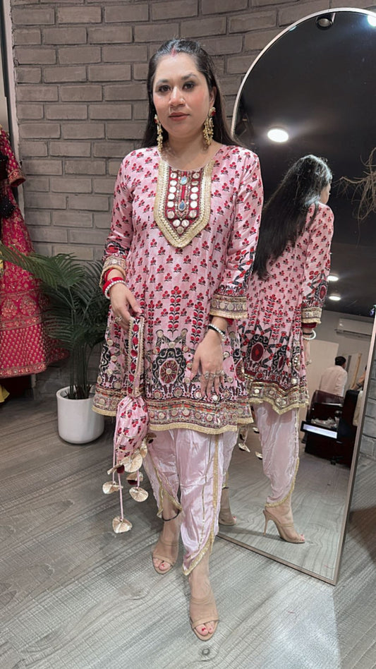 Navratri Baby pink Digital peplum Dhoti