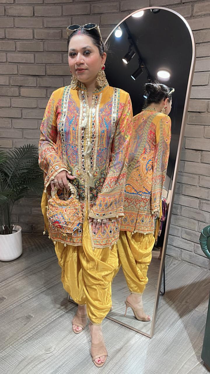 Kalam Kari Digital Dhoti style cordset with potli