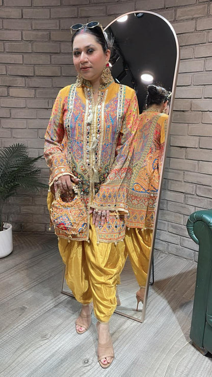 Kalam Kari Digital Dhoti style cordset with potli