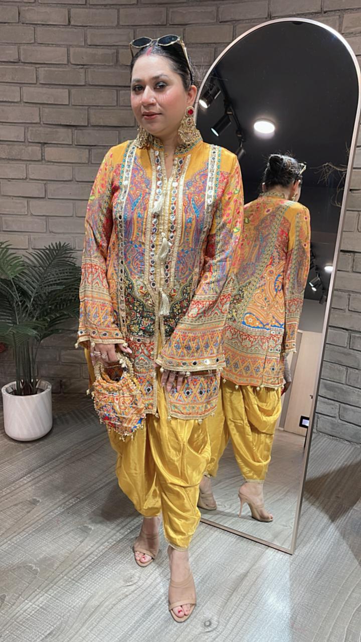 Kalam Kari Digital Dhoti style cordset with potli