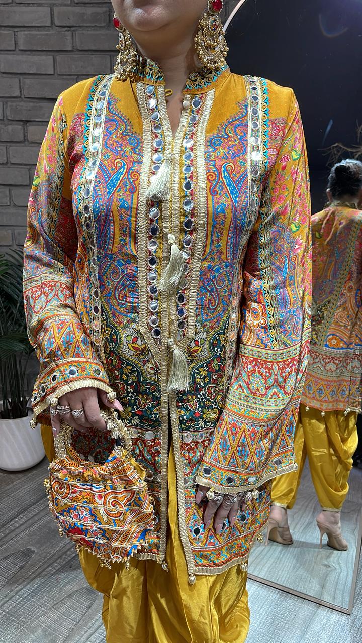 Kalam Kari Digital Dhoti style cordset with potli