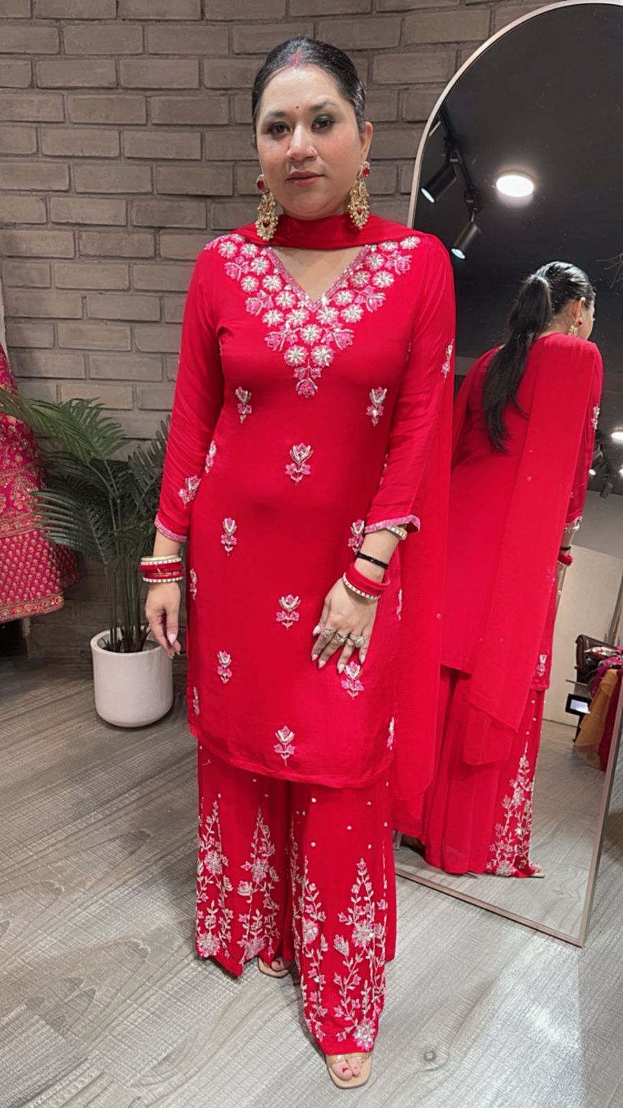 Nur Jahan Red embroidered plazzo Suit