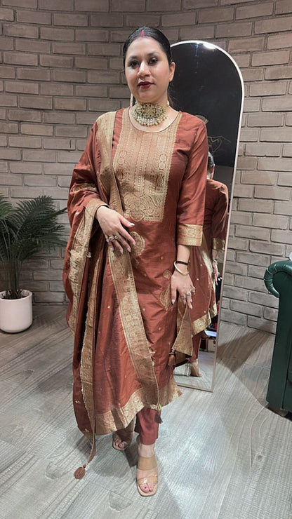 Boho Coffee Dupatta Suit