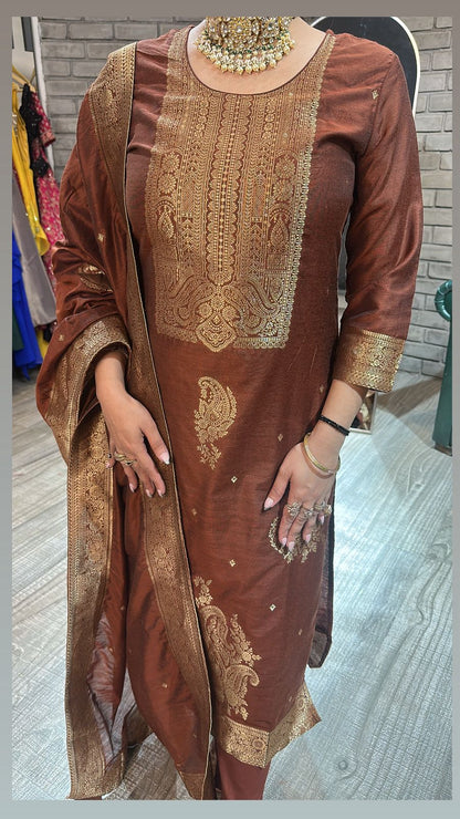 Boho Coffee Dupatta Suit