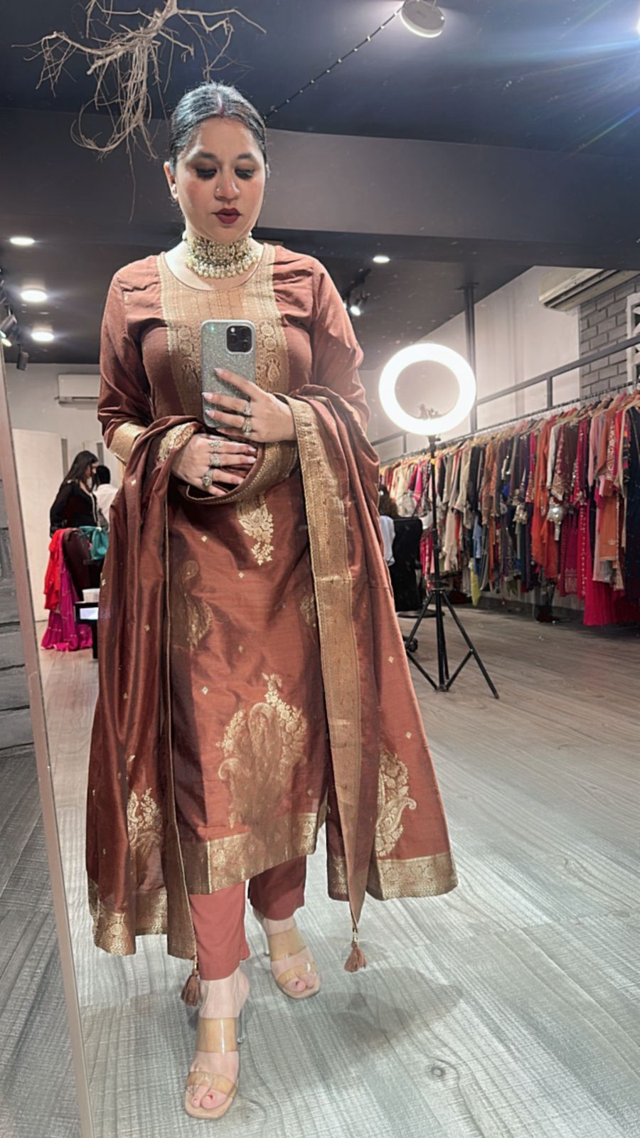 Boho Coffee Dupatta Suit