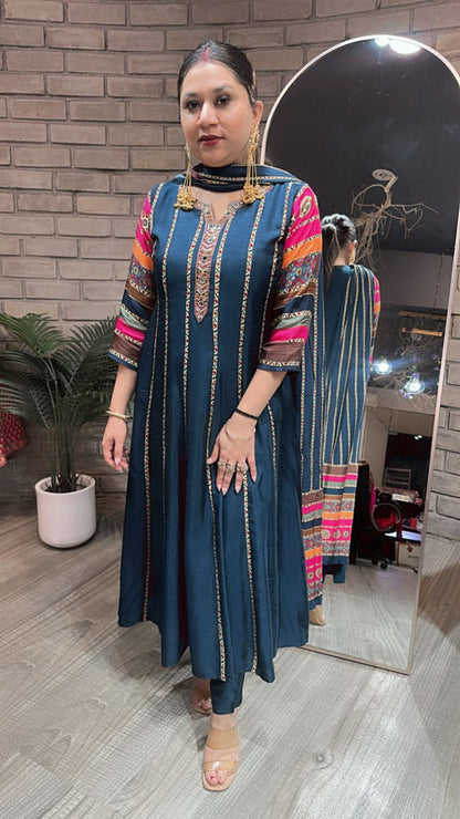 Kwalli Teal Blue Anarkali Suit