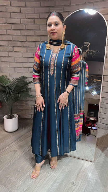 Kwalli Teal Blue Anarkali Suit