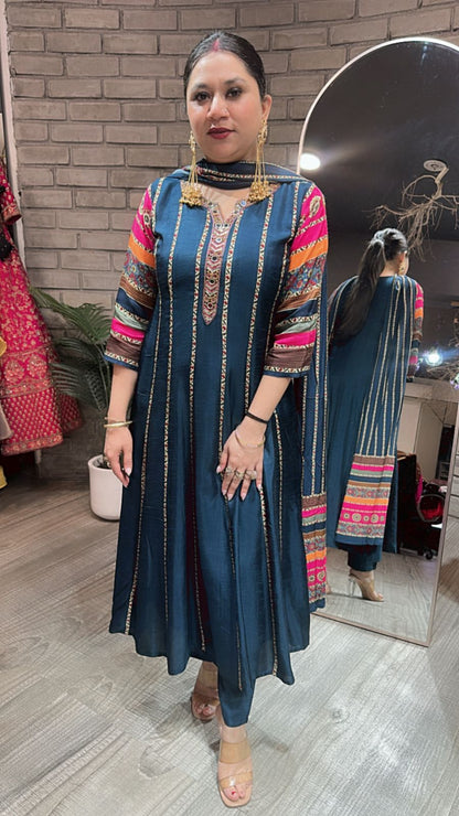 Kwalli Teal Blue Anarkali Suit