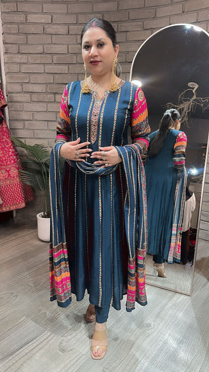 Kwalli Teal Blue Anarkali Suit