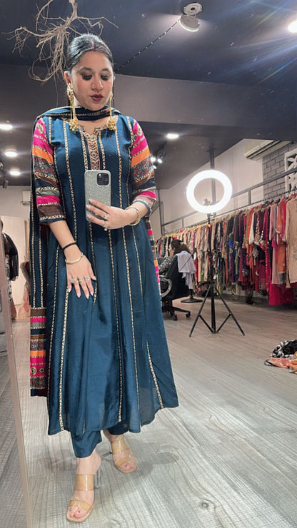 Kwalli Teal Blue Anarkali Suit