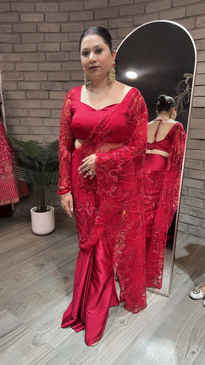 Mubarak Red Designer saree